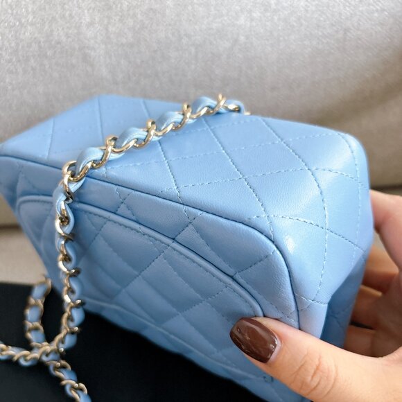 98% NEW CHANEL LAMB SKIN BABY BLUE SQUARE FLAP BAG - Picture 11 of 15